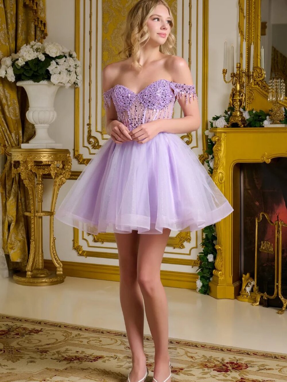NEW LILAC Sequin & Glitter V-Neck Evening Gown Embellished GS3634